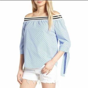 BLANKNYC Womens Small S Blouse Stars Stripes Off the Shoulder Lightweight Sailor